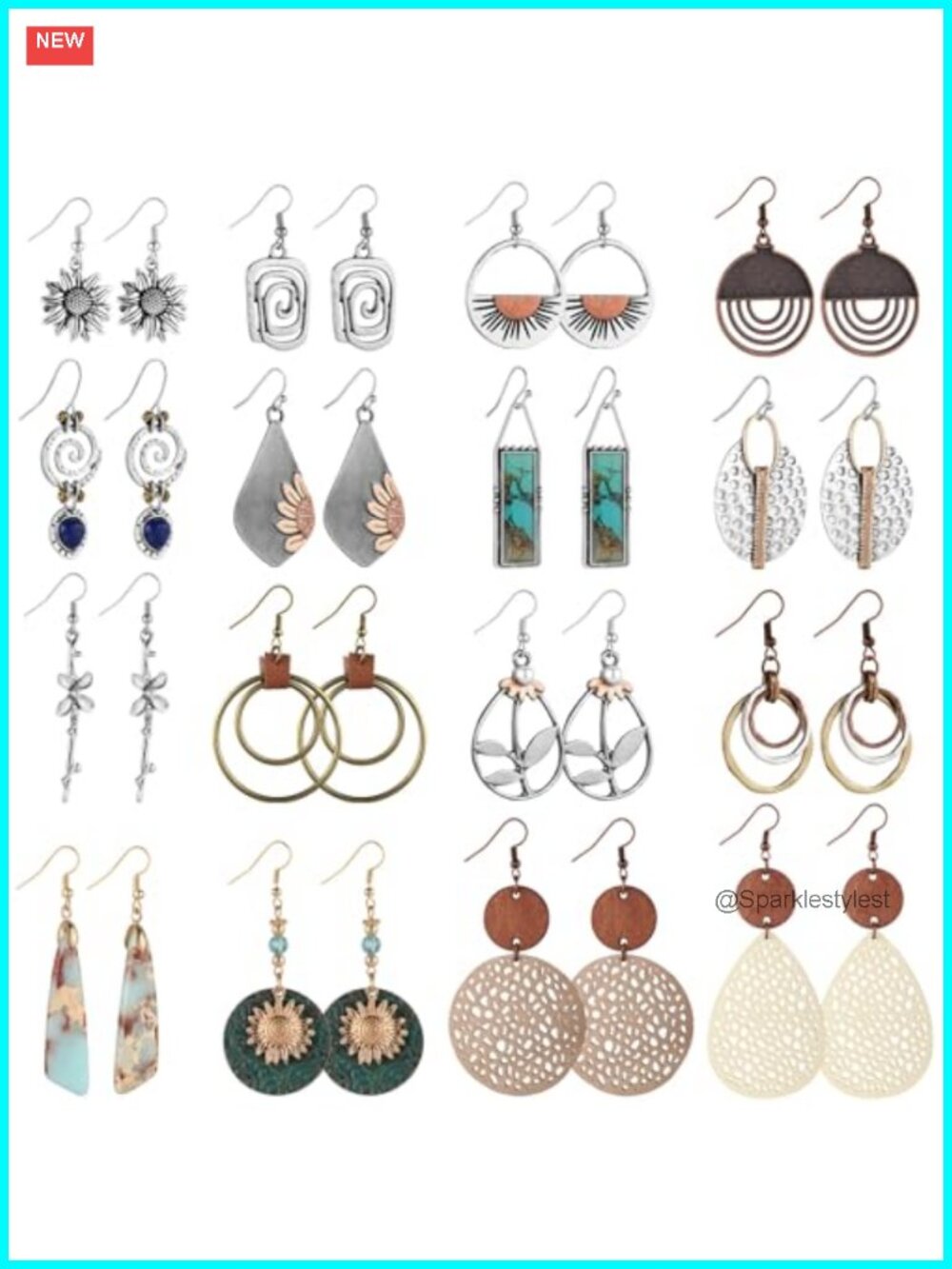 Boho Dangle Earrings Set 16 Pairs Wood Leather Alloy Trendy